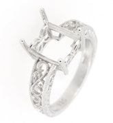 Sterling Silver Semi Mount Ring Setting Emerald Cut Oct 10x8mm Filigree - Syzjewelry